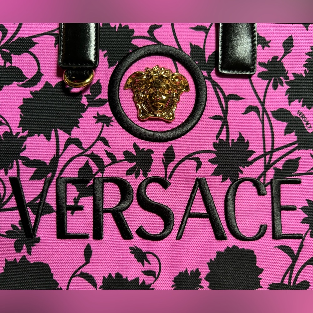 ***NIB & RARE VERSACE*** Floral Book Small Canvas Leather 2-Way Tote Bag LUXURY - Picture 6 of 15